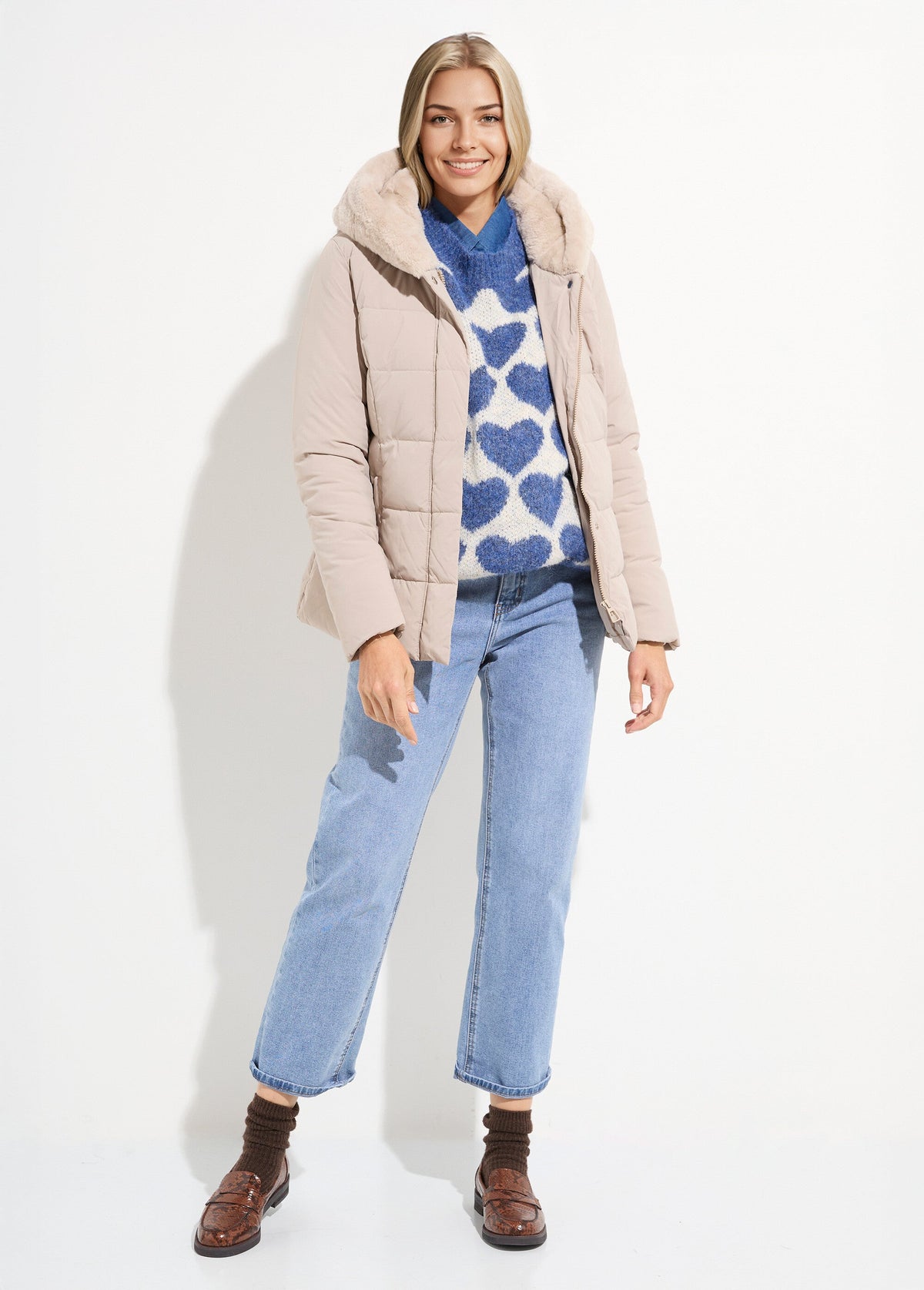 Doudoune courte avec capuche fourrure - Beige - Orika