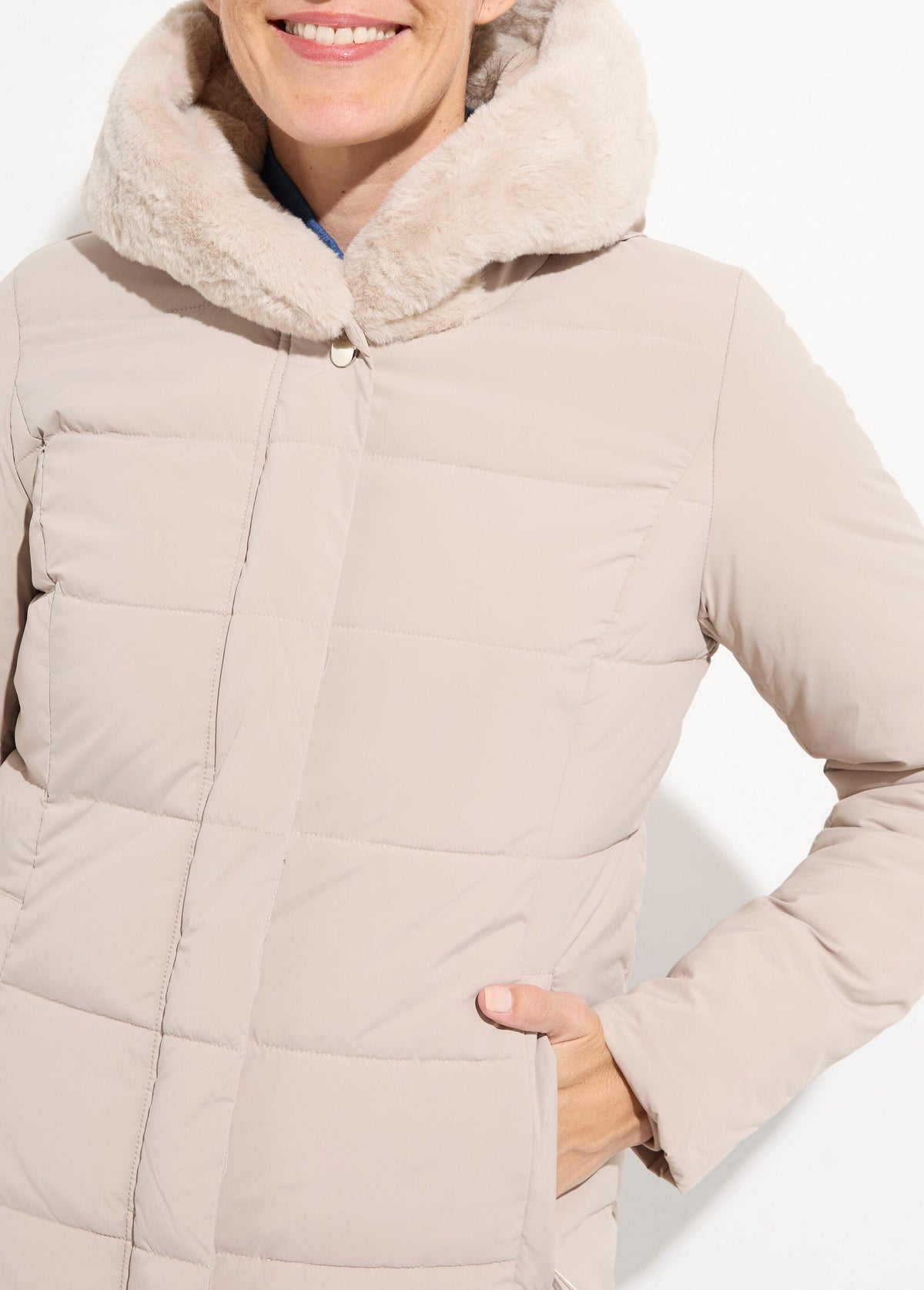 Doudoune courte avec capuche fourrure - Beige - Orika