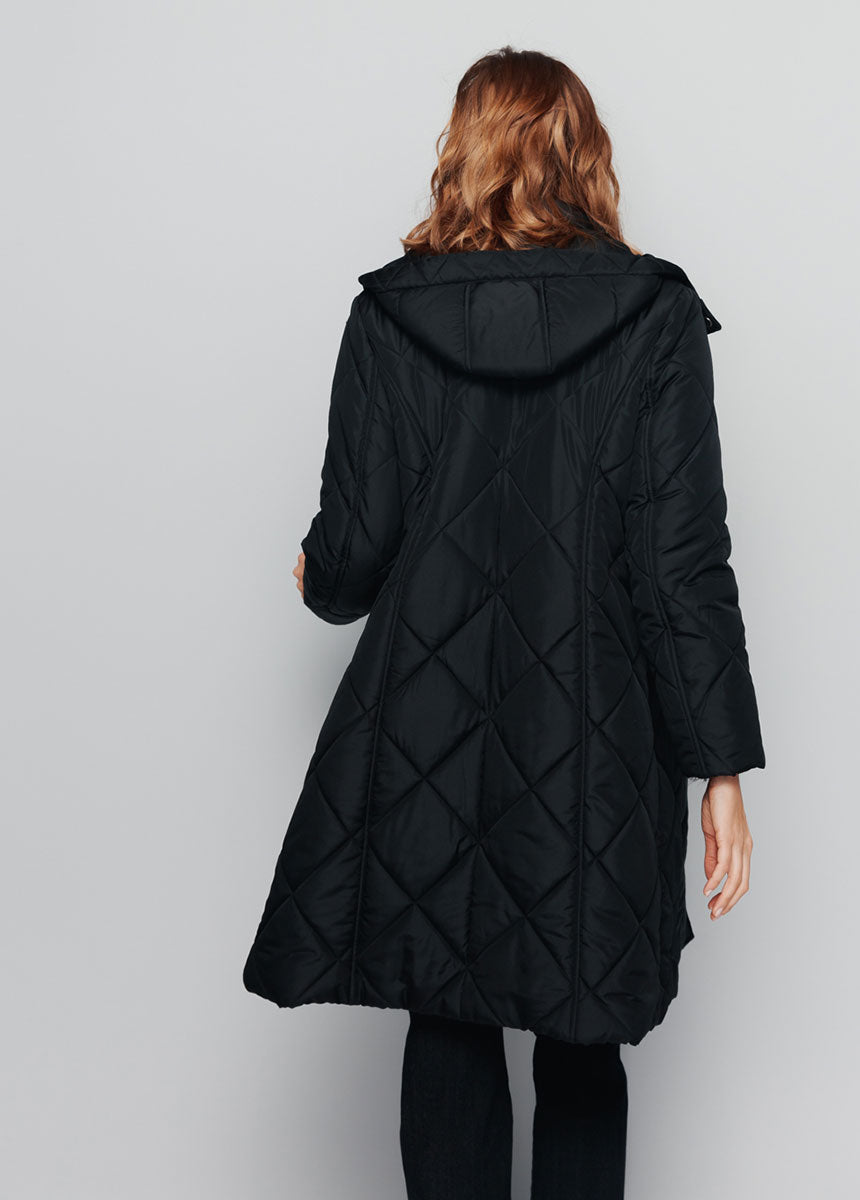 Manteau hiver long matelassé à capuche - Noir - Orika