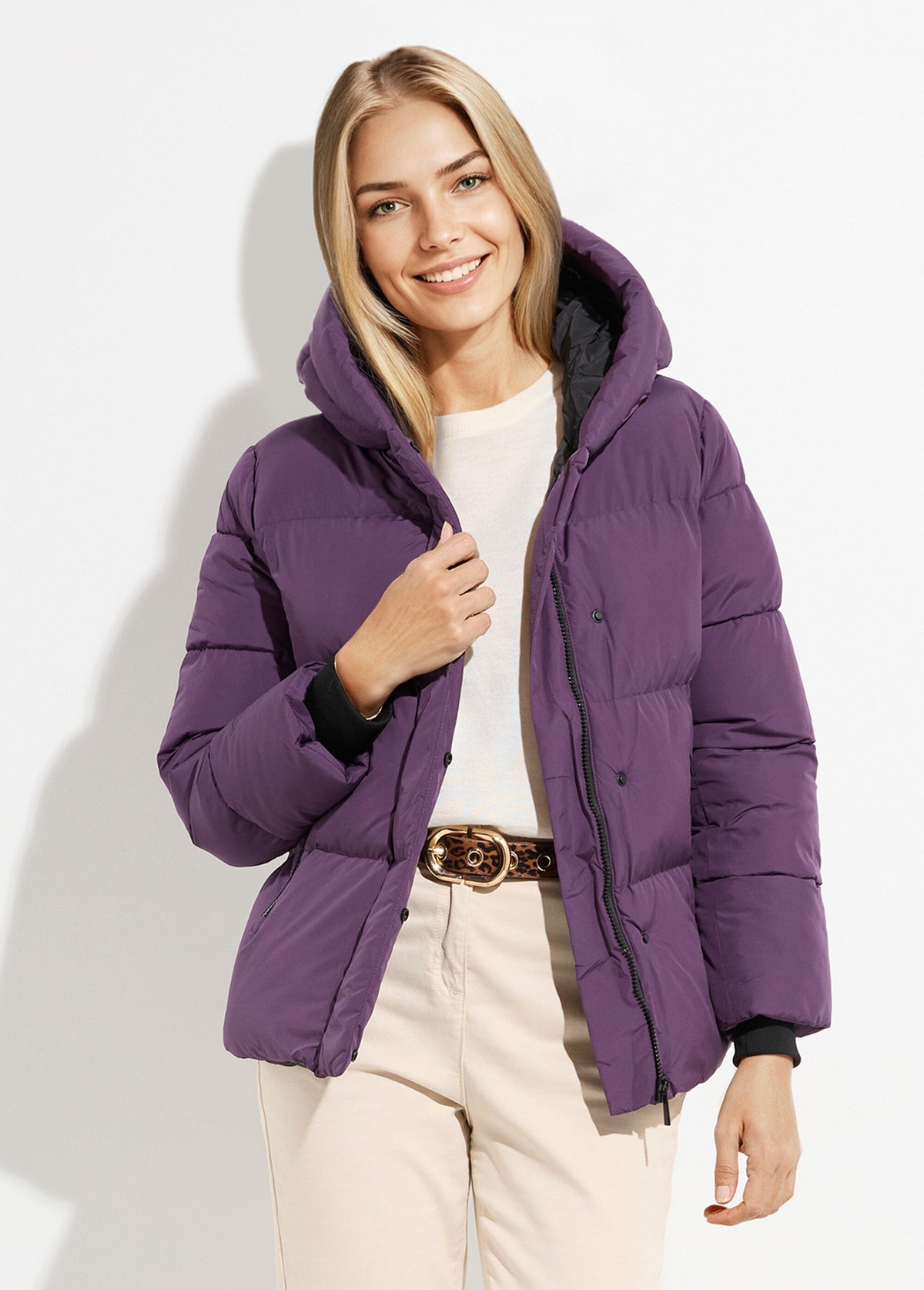 Doudoune courte matelassée à capuche - Violet - Orika