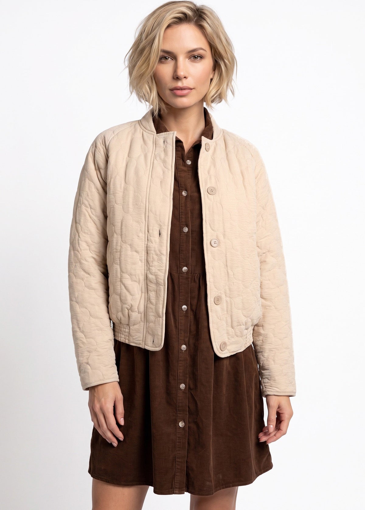 Veste teddy matelassée inspiration bohème - Écru - Orika