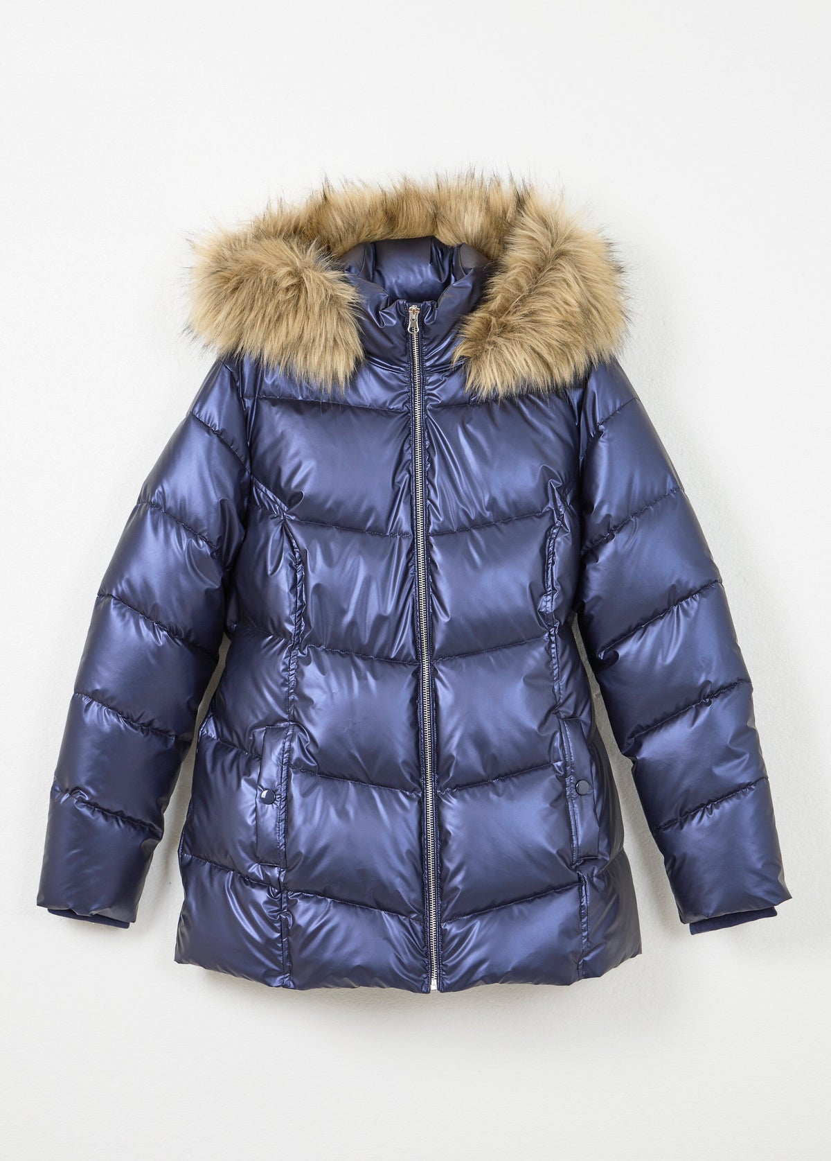 Doudoune courte matelassée à capuche effet métallisé - Bleu - Orika