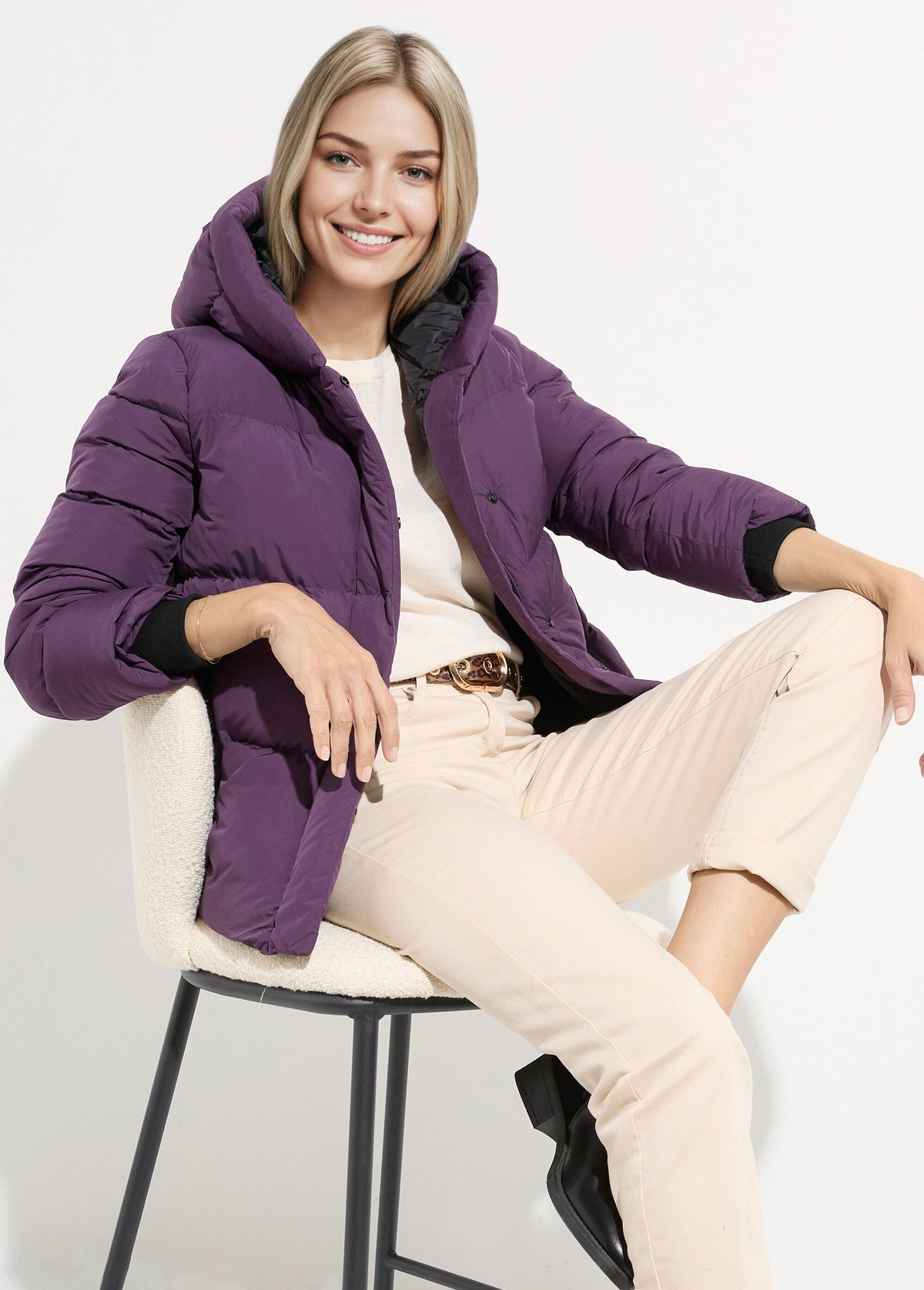 Doudoune courte matelassée à capuche - Violet - Orika