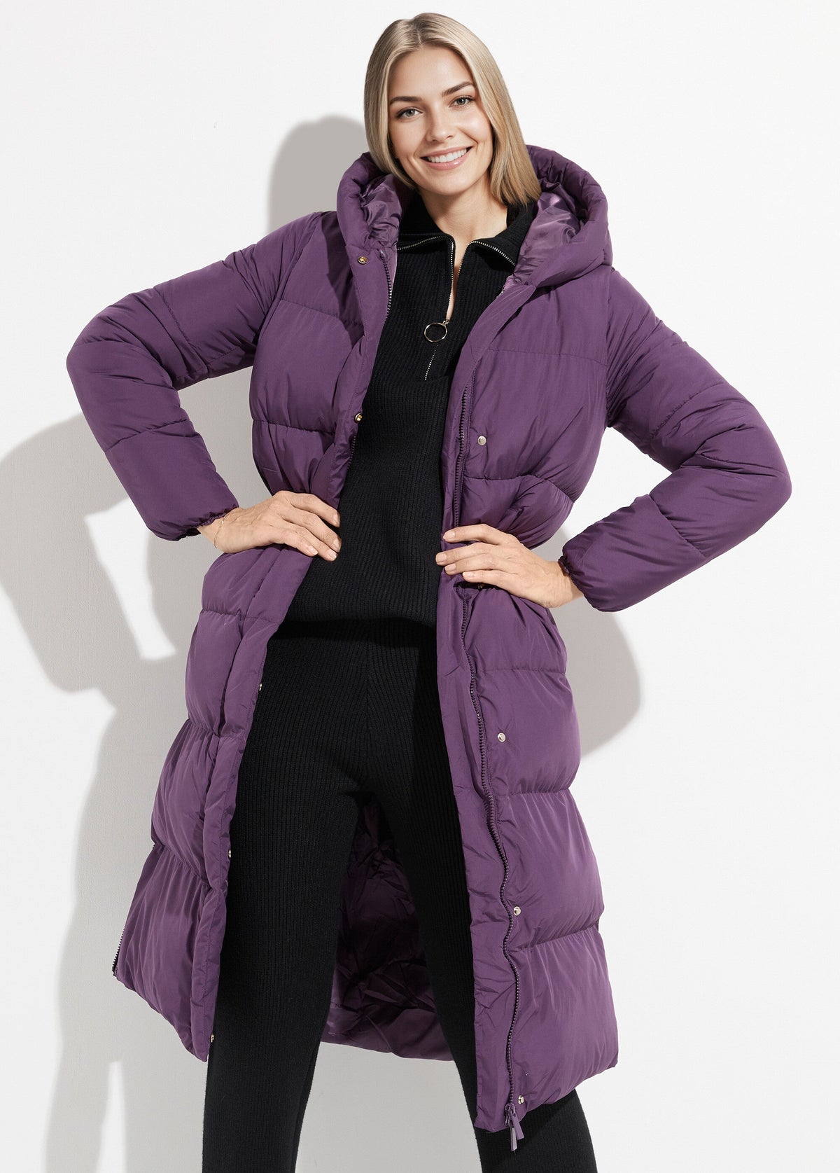 Doudoune extra longue chaude à capuche - Violet - Orika
