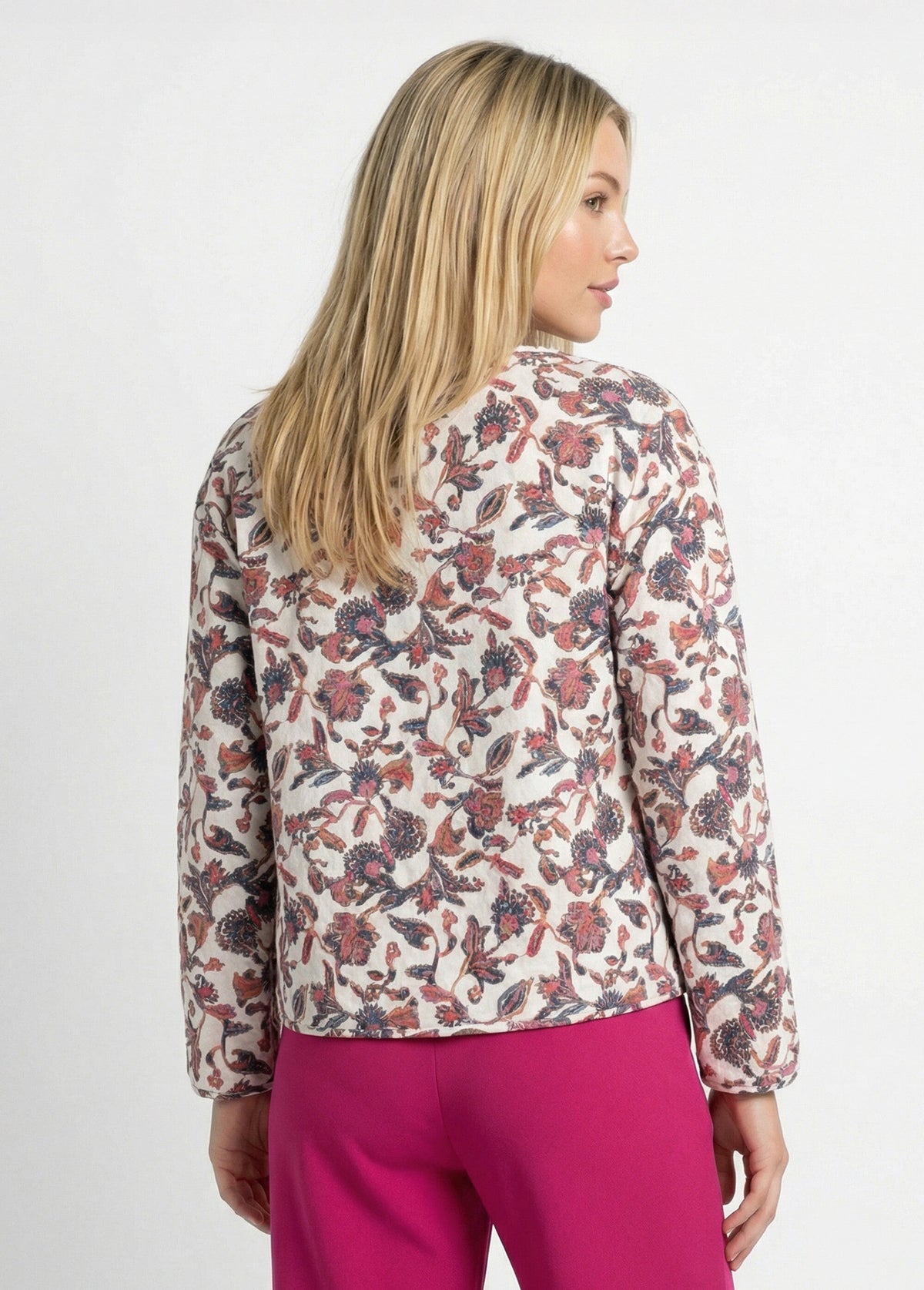 Veste matelassée sans col zippée imprimée - Écru - Orika