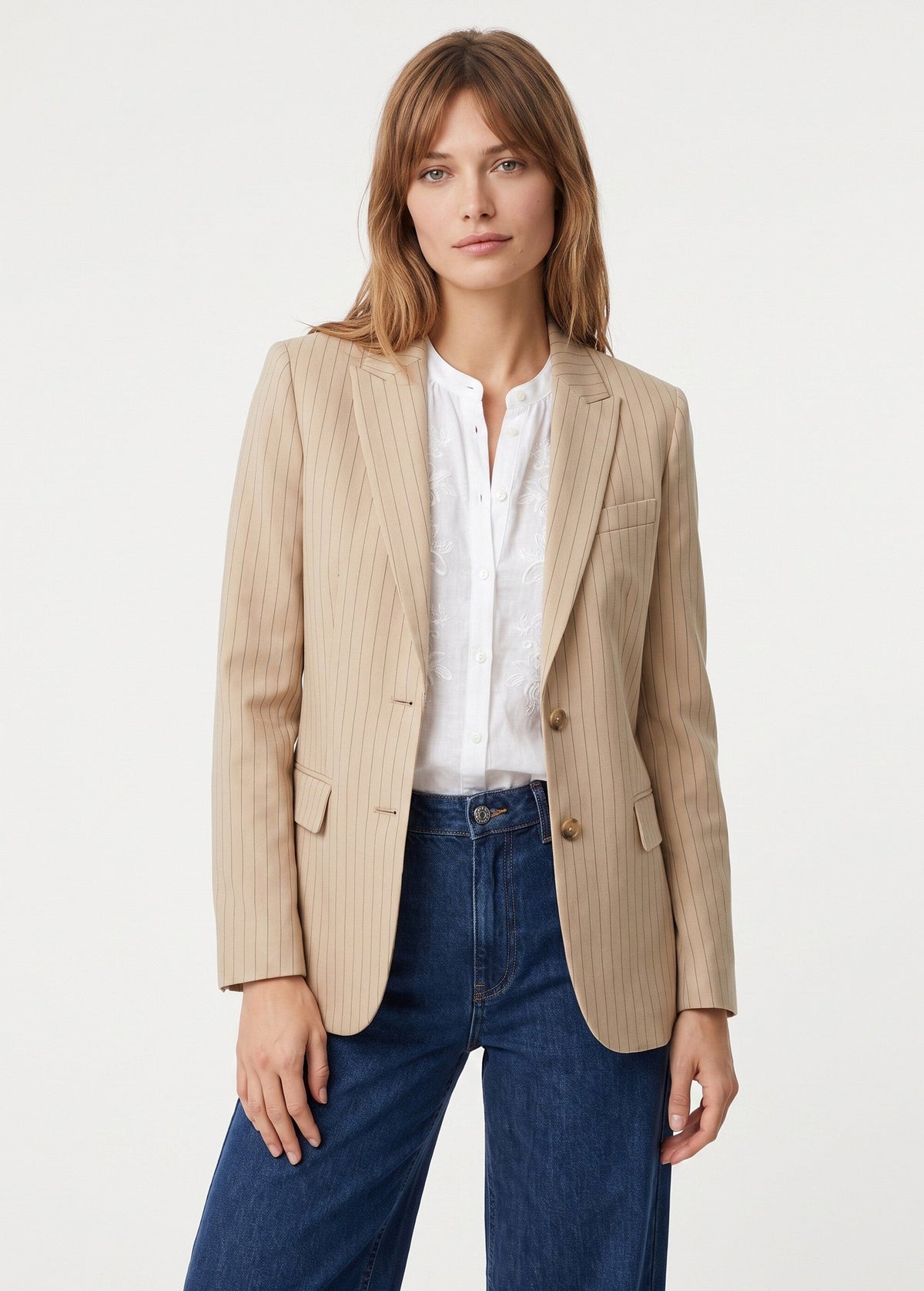Veste col tailleur avec rayures tennis - Beige - Orika