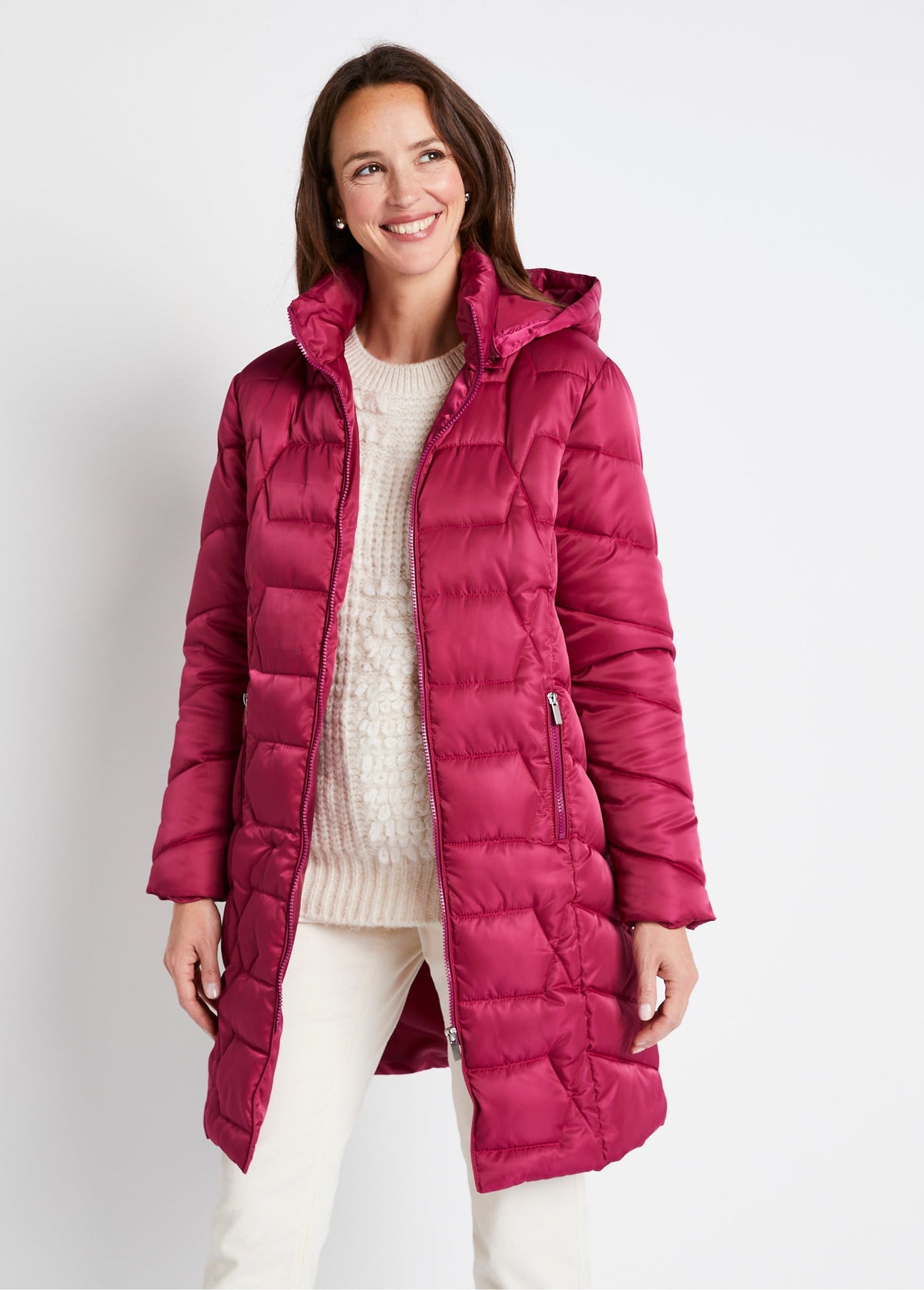 Doudoune longue matelassée à capuche - Framboise - Orika