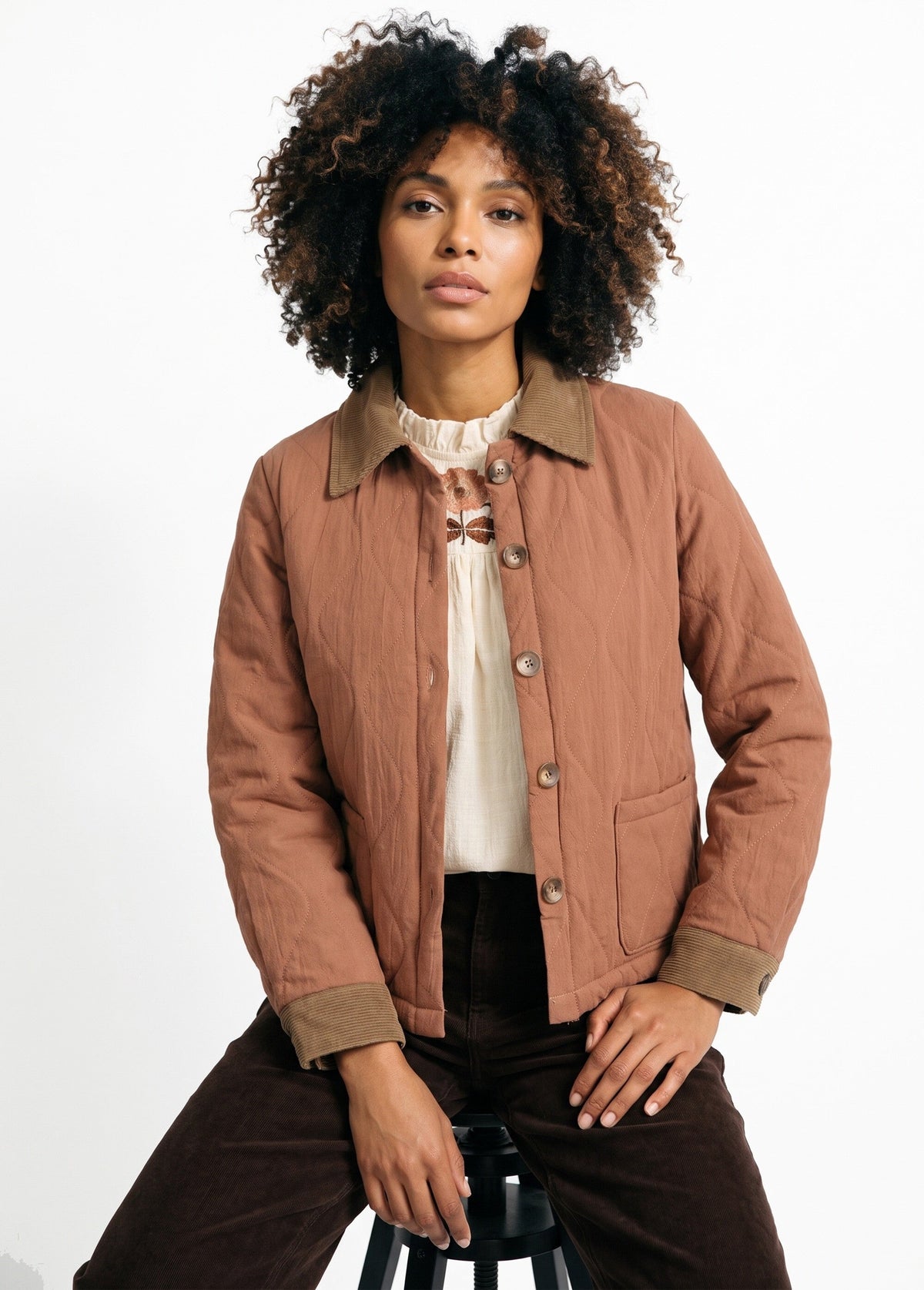 Veste matelassée courte détails velours - Camel - Orika