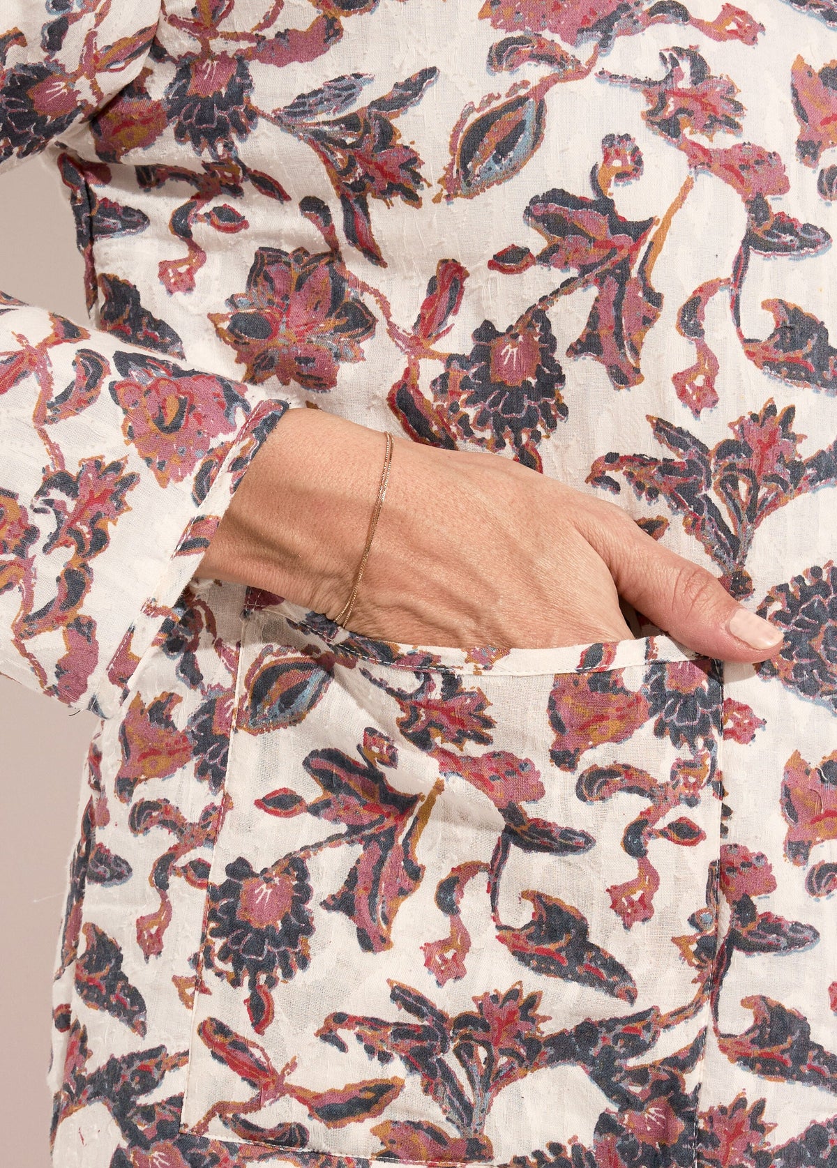 Veste matelassée sans col zippée imprimée - Écru - Orika