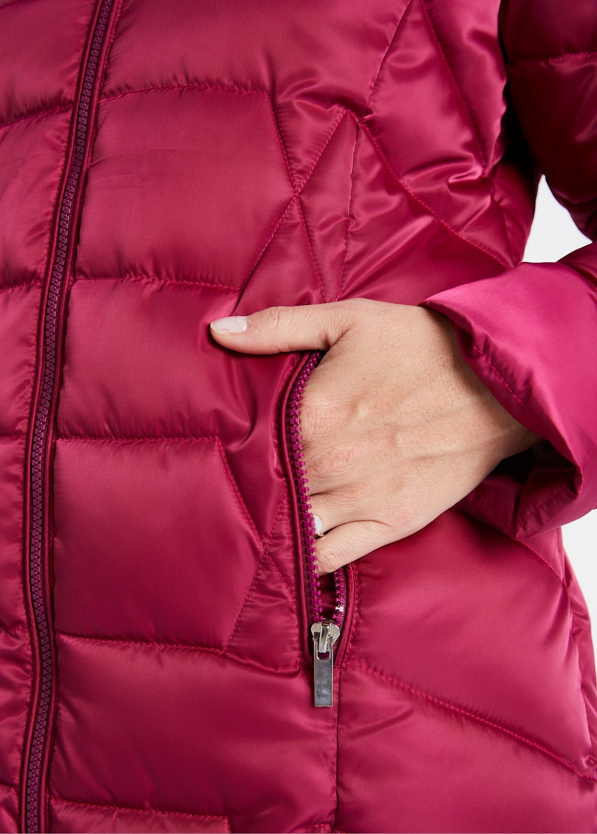 Doudoune longue matelassée à capuche - Framboise - Orika