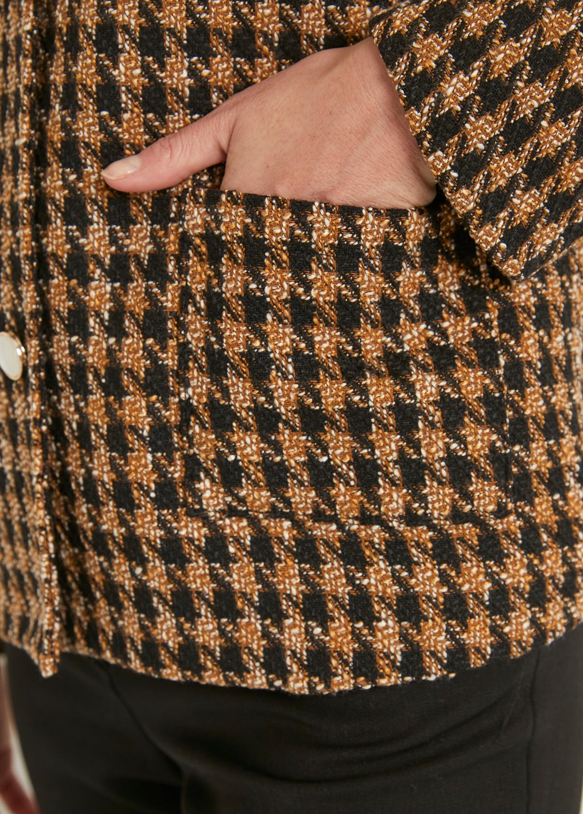 Veste boutonnée courte jacquard pied de coq Camel - Noir - Orika