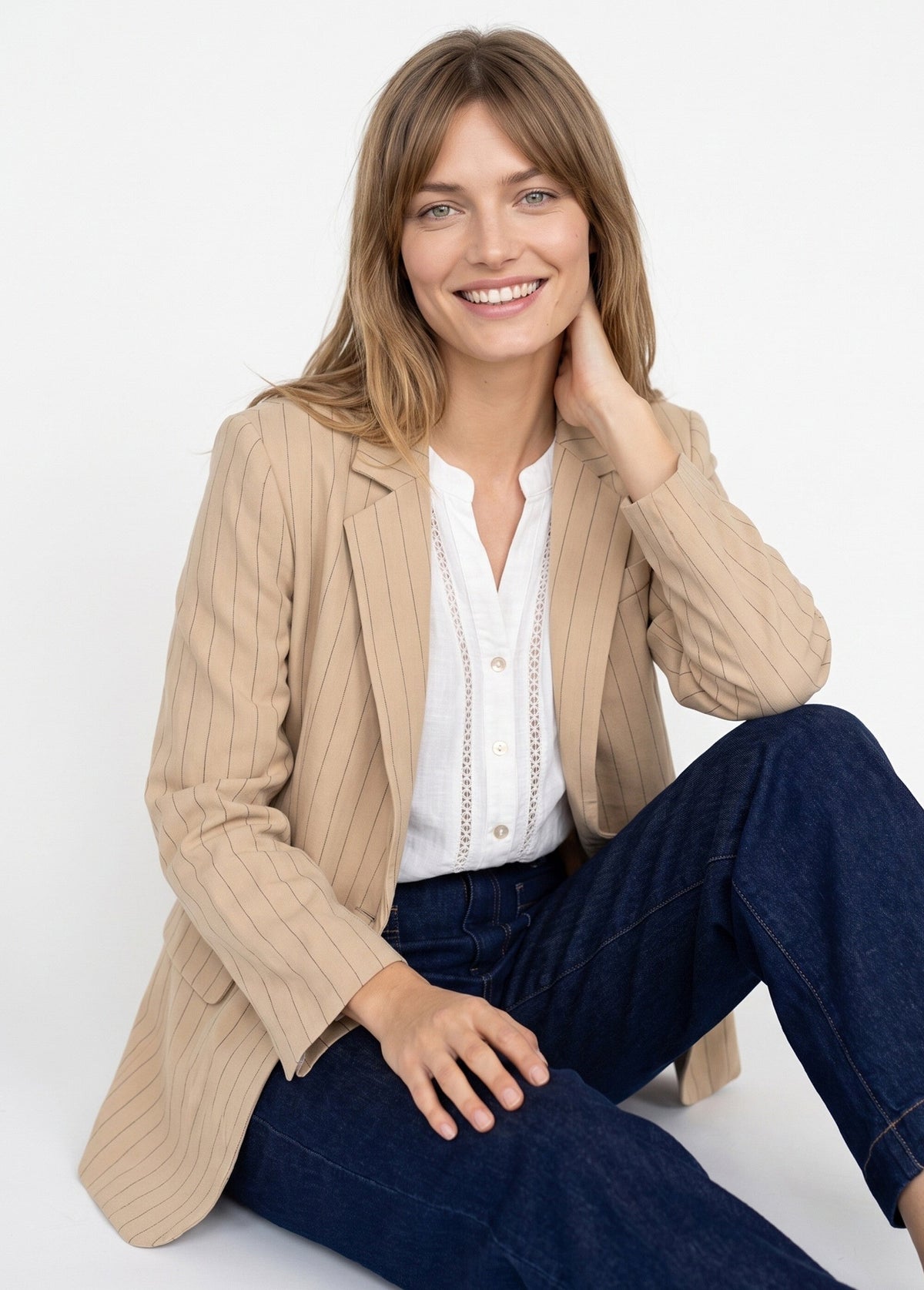 Veste col tailleur avec rayures tennis - Beige - Orika