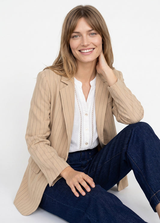 Veste col tailleur avec rayures tennis - Beige - Orika