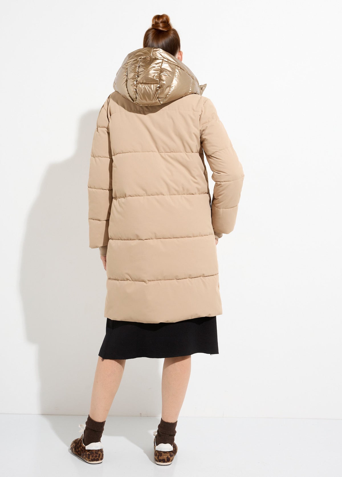 Doudoune longue capuche métallisée - Beige - Orika