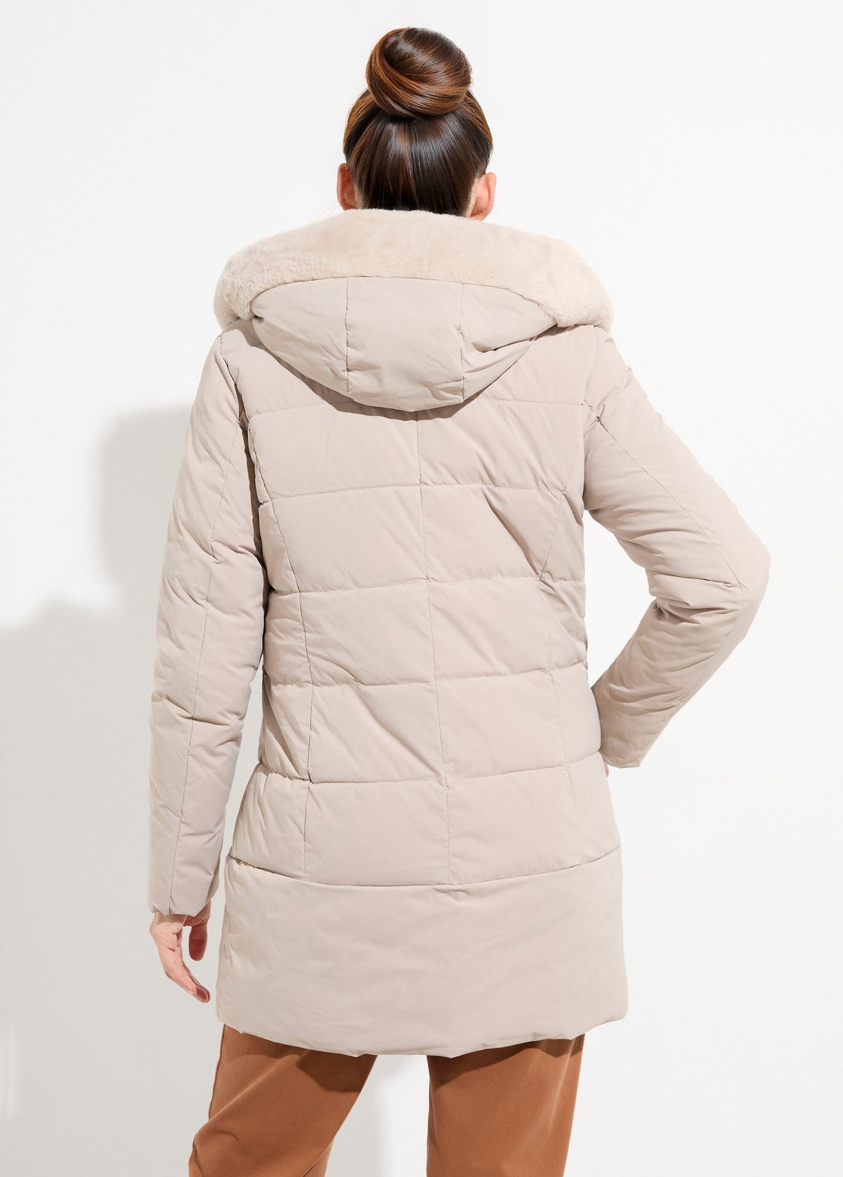 Doudoune longue avec capuche fourrure - Beige - Orika