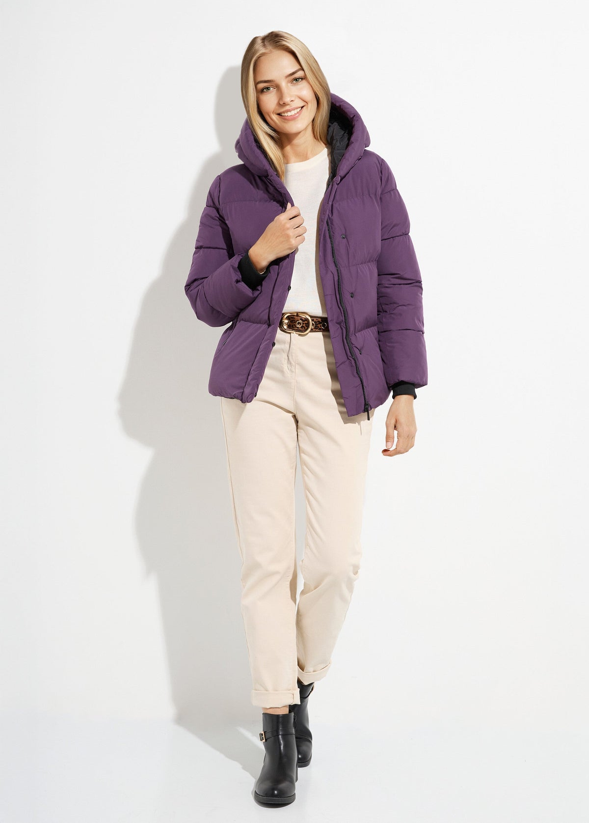 Doudoune courte matelassée à capuche - Violet - Orika