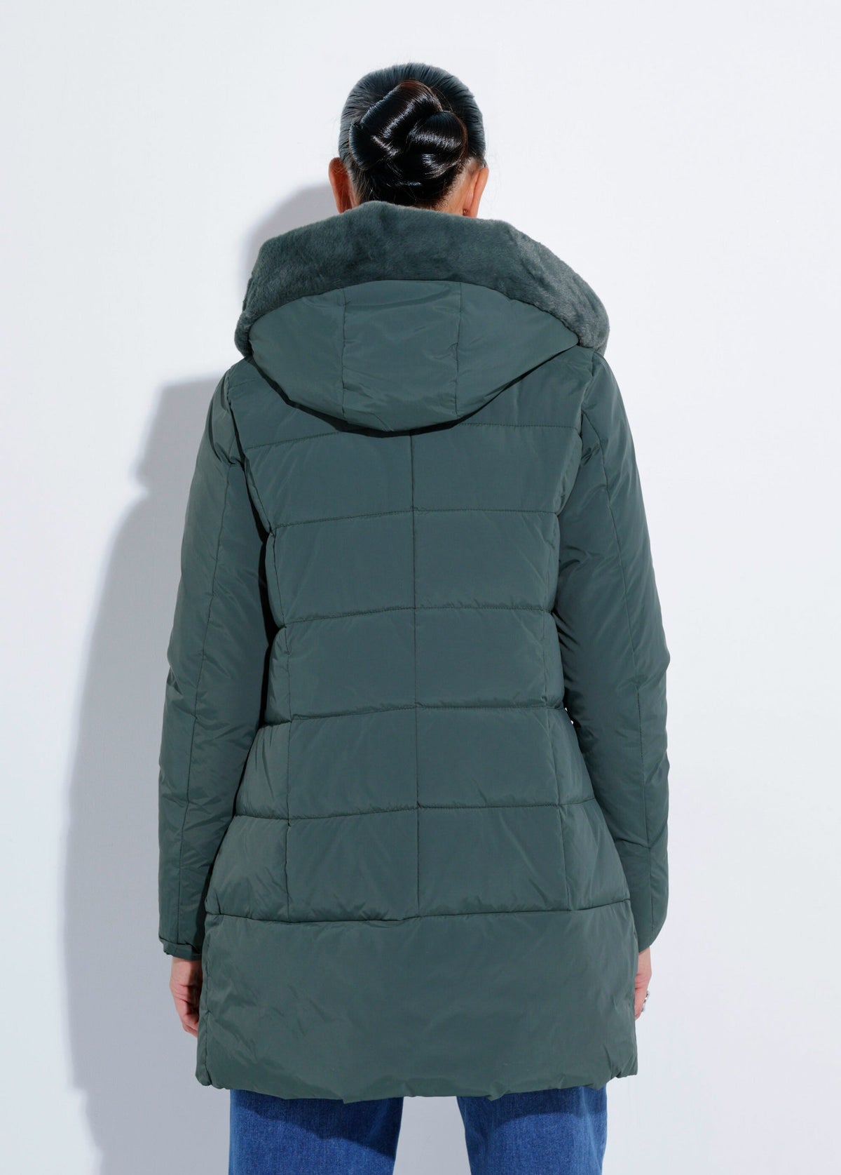 Doudoune longue avec capuche fourrure - Vert - Orika