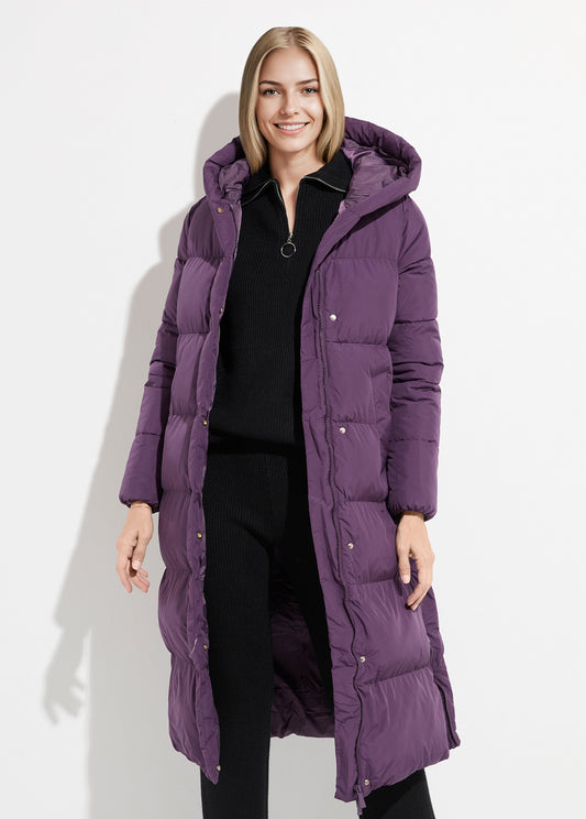 Doudoune extra longue chaude à capuche - Violet - Orika