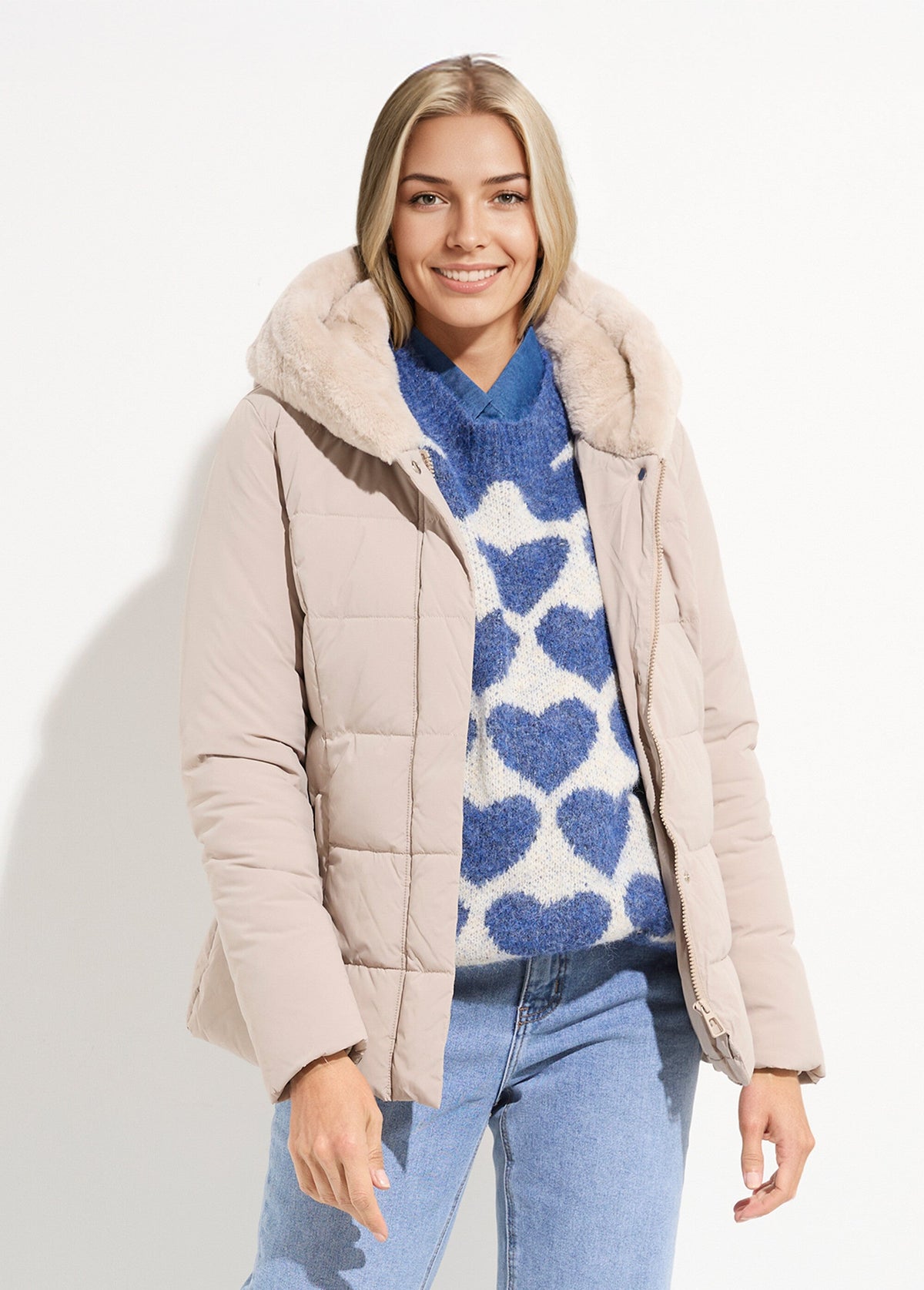 Doudoune courte avec capuche fourrure - Beige - Orika