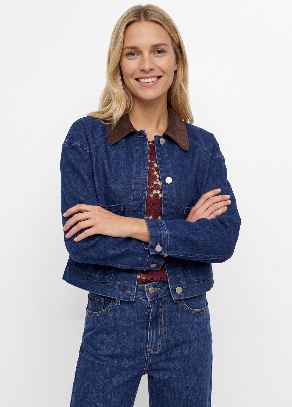Veste en denim avec col en velours - Bleu - Orika