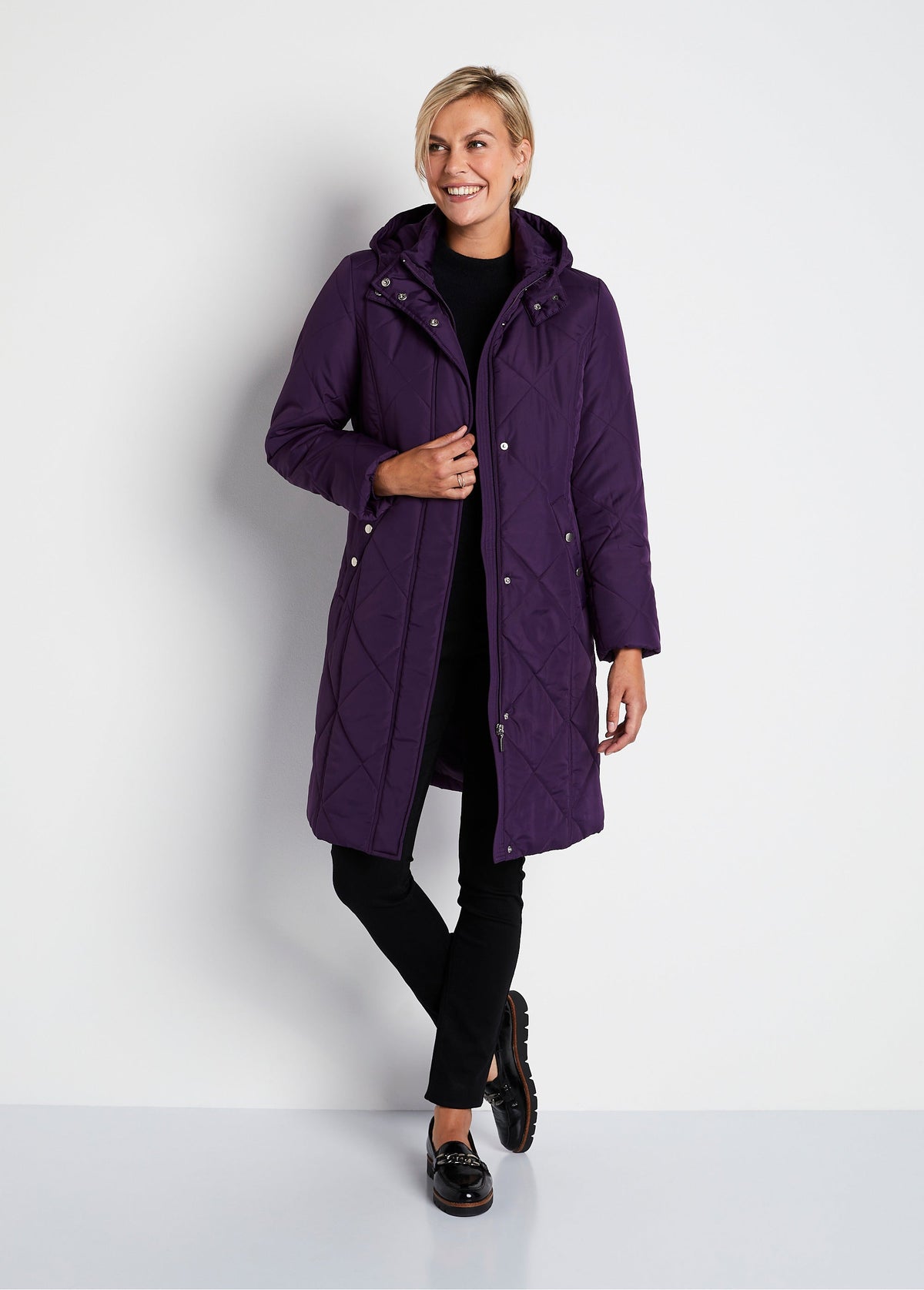 Manteau hiver long matelassé à capuche - Quetsche - Orika