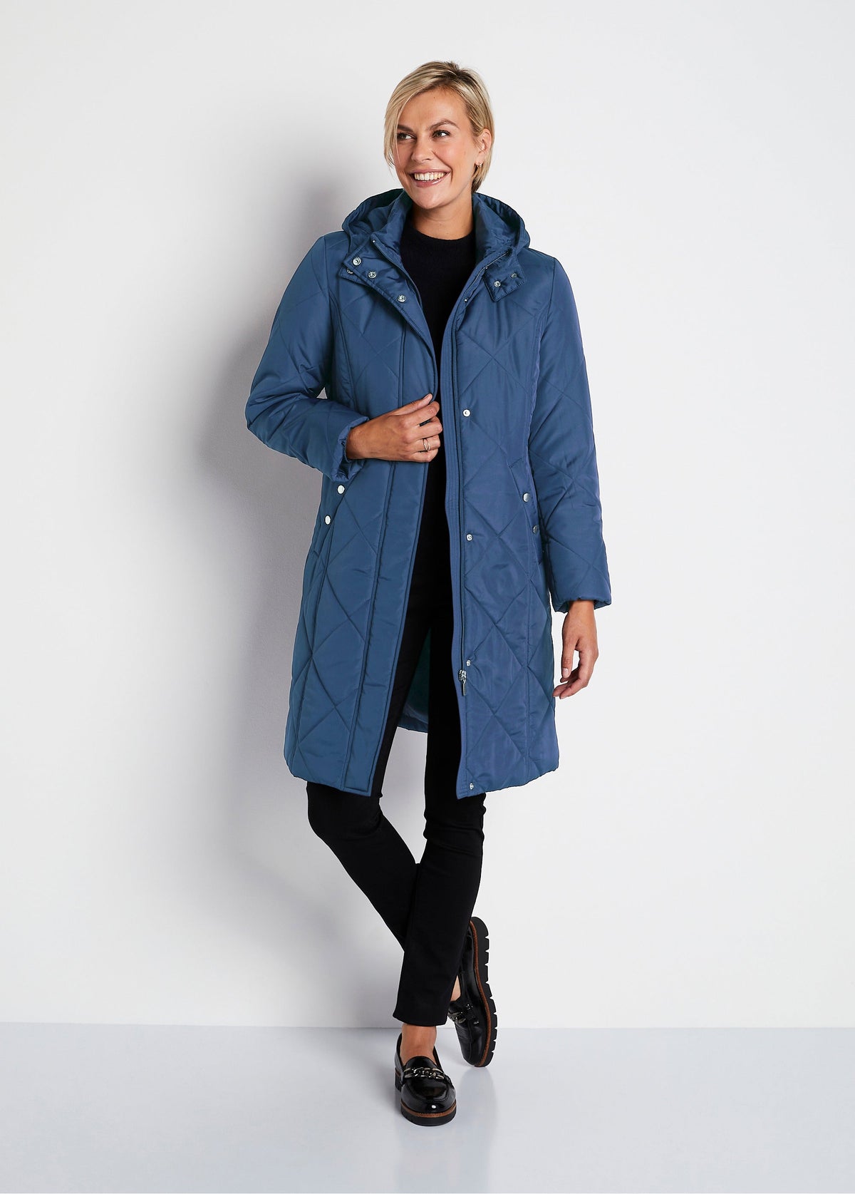 Manteau hiver long matelassé à capuche - Bleu - Orika