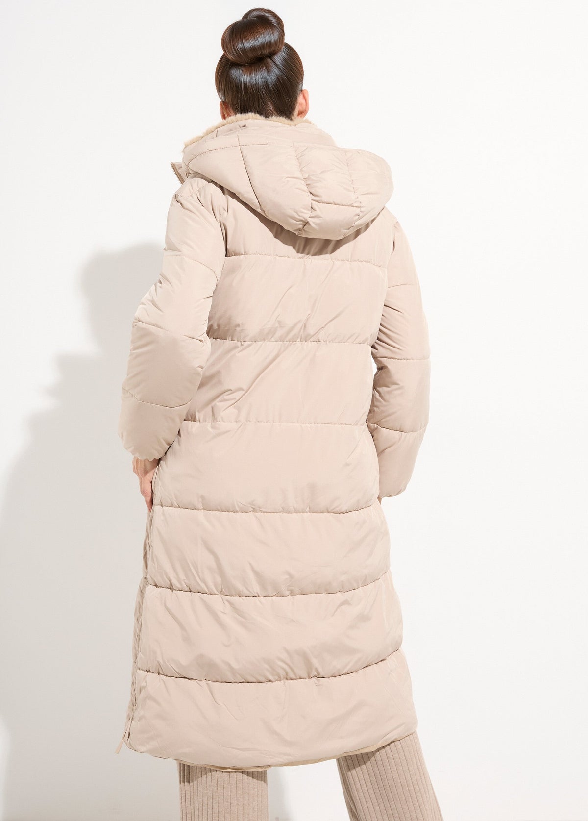 Doudoune extra longue, col fourrure - Beige - Orika