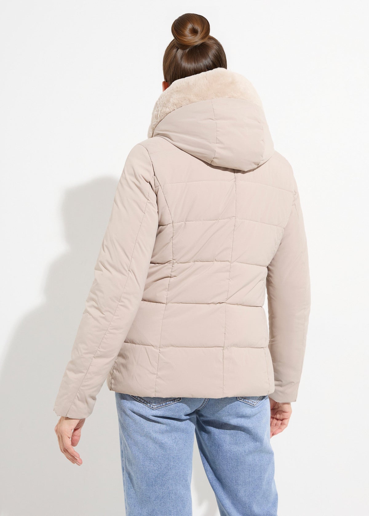 Doudoune courte avec capuche fourrure - Beige - Orika