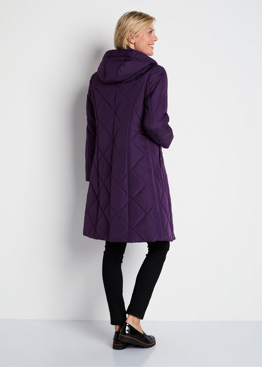 Manteau hiver long matelassé à capuche - Quetsche - Orika