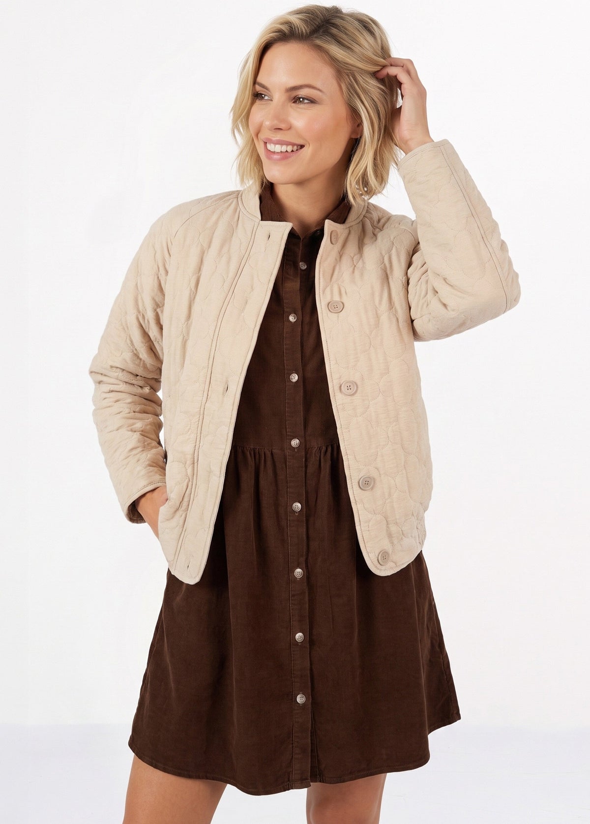 Veste teddy matelassée inspiration bohème - Écru - Orika