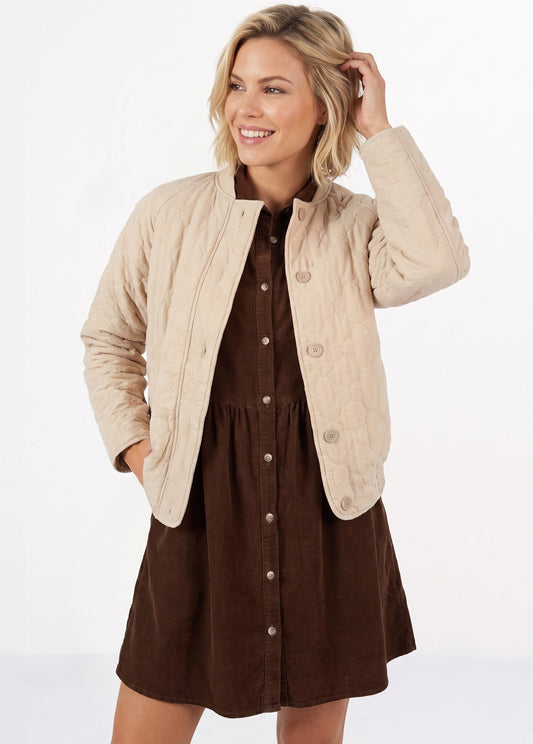 Veste teddy matelassée inspiration bohème - Écru - Orika