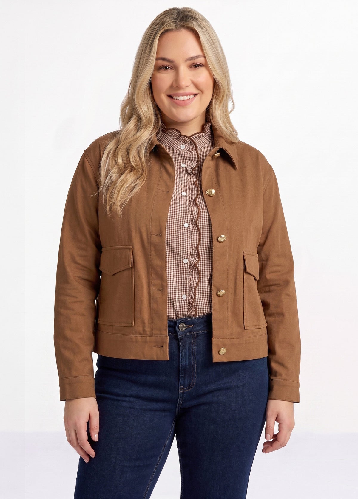 Veste courte en twill style paletot - Marron - Orika