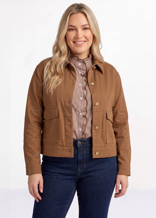 Veste courte en twill style paletot - Marron - Orika