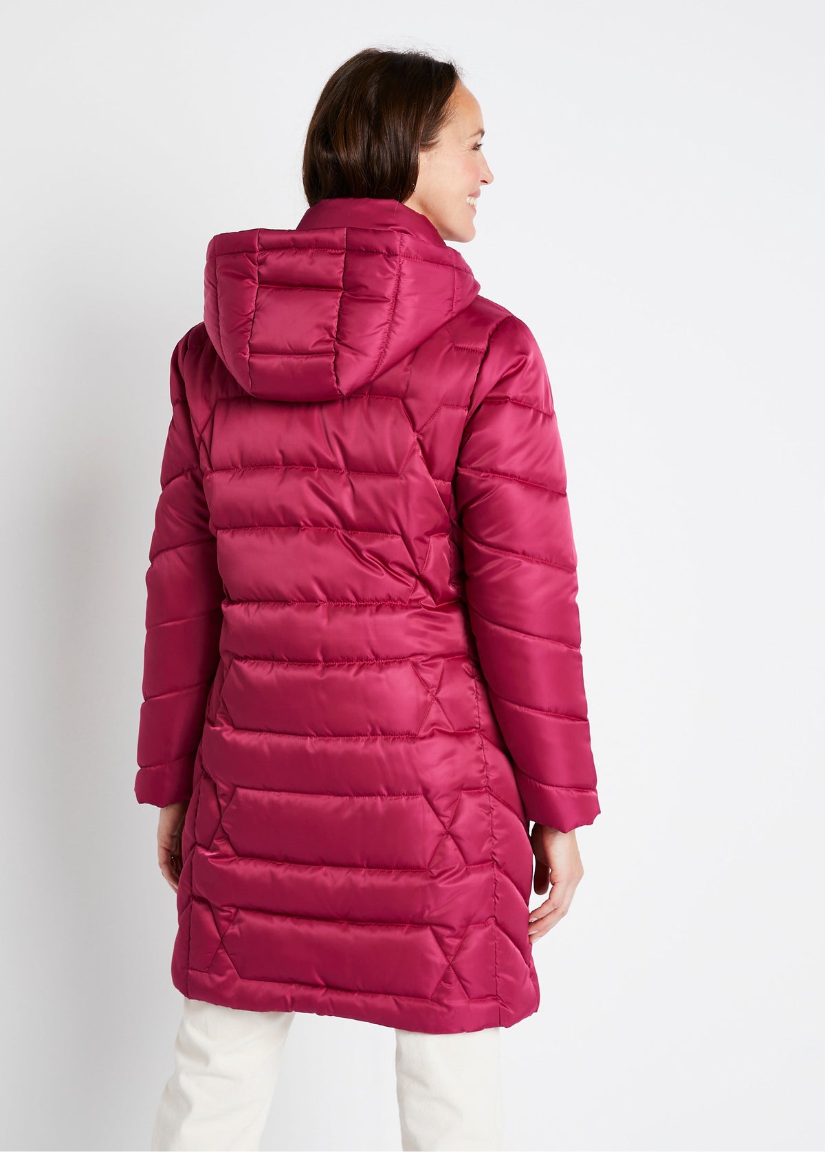 Doudoune longue matelassée à capuche - Framboise - Orika