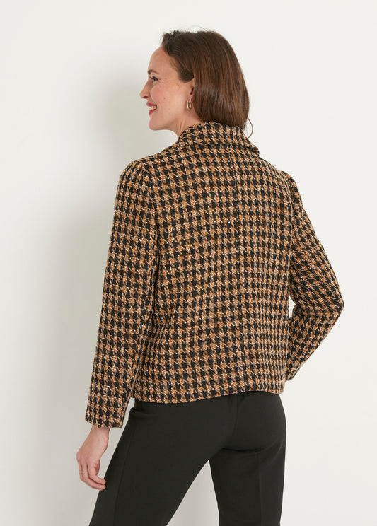 Veste boutonnée courte jacquard pied de coq Camel - Noir - Orika