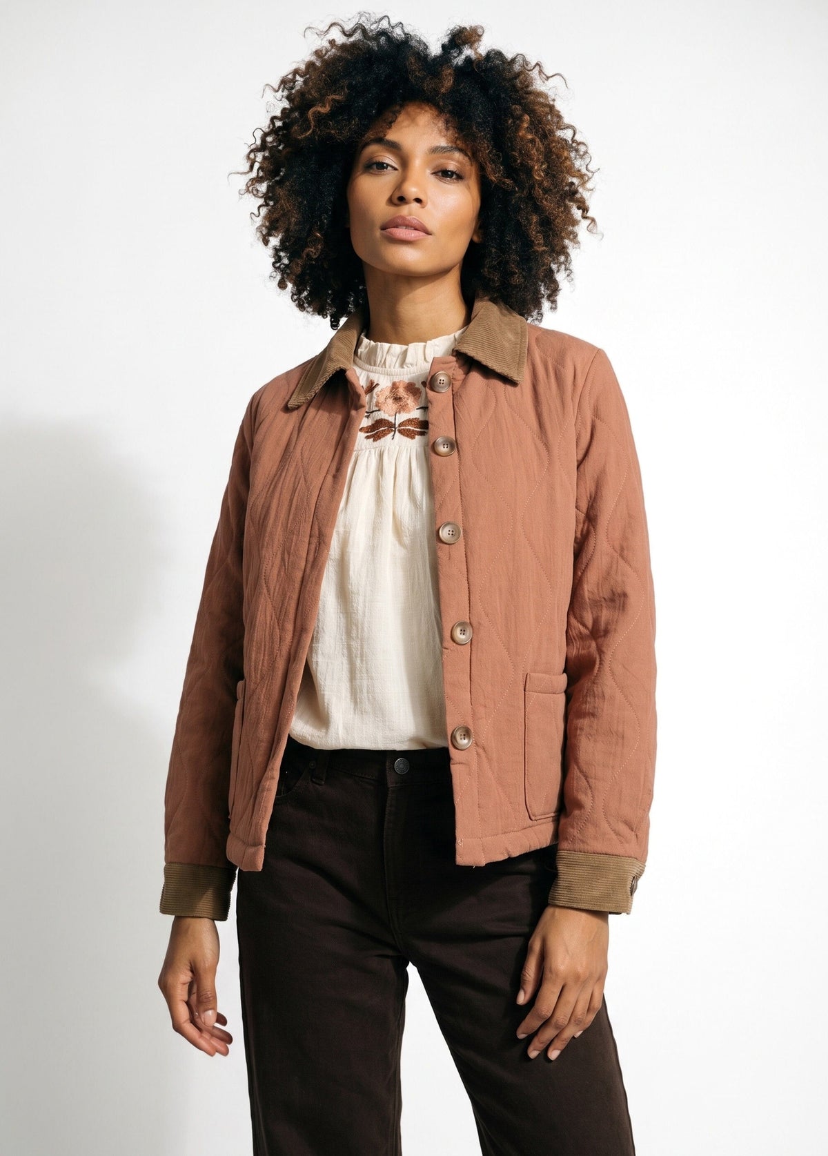 Veste matelassée courte détails velours - Camel - Orika