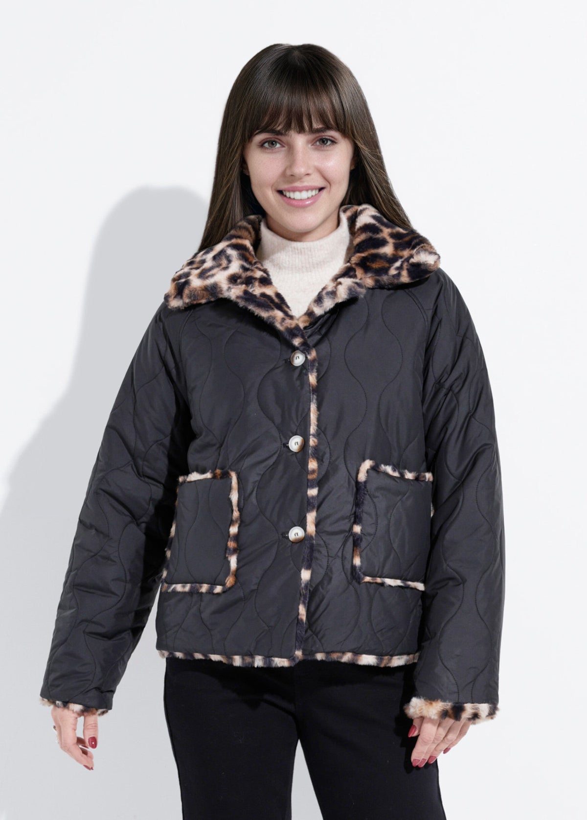 Veste matelassée réversible léopard - Noir/Léopard - Orika