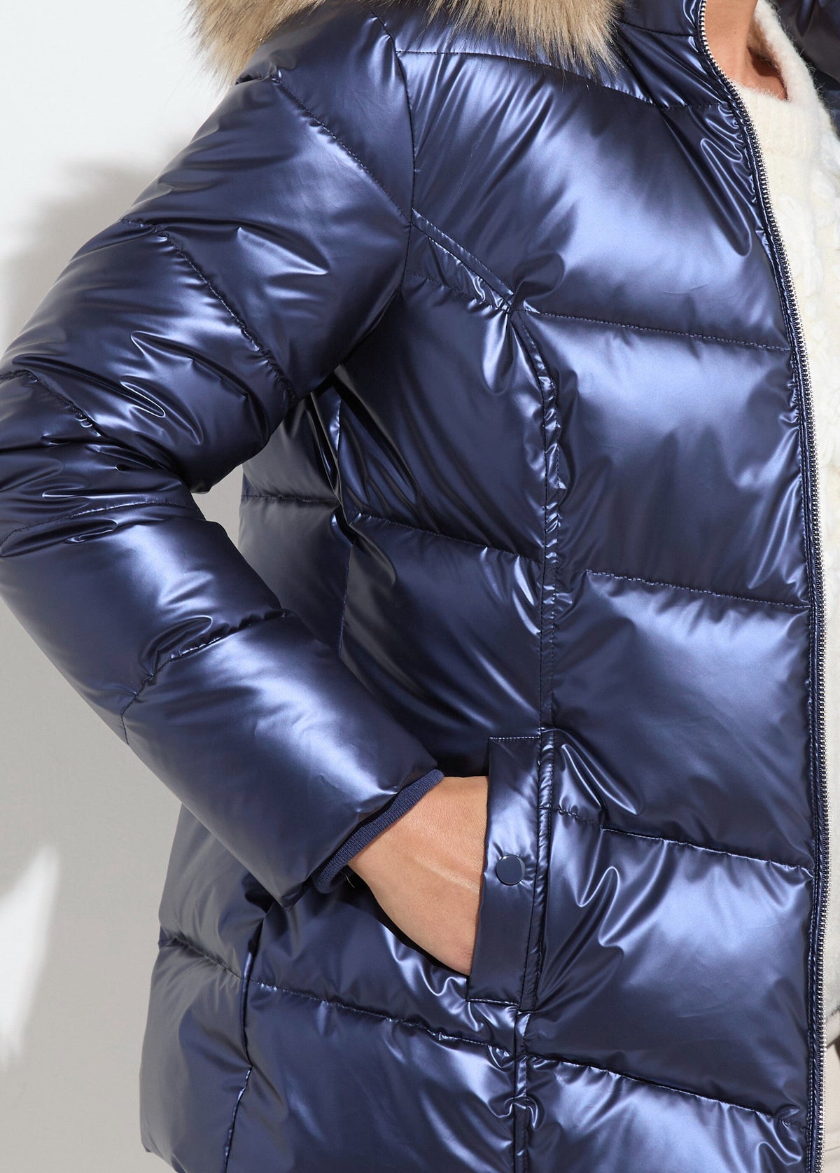 Doudoune courte matelassée à capuche effet métallisé - Bleu - Orika