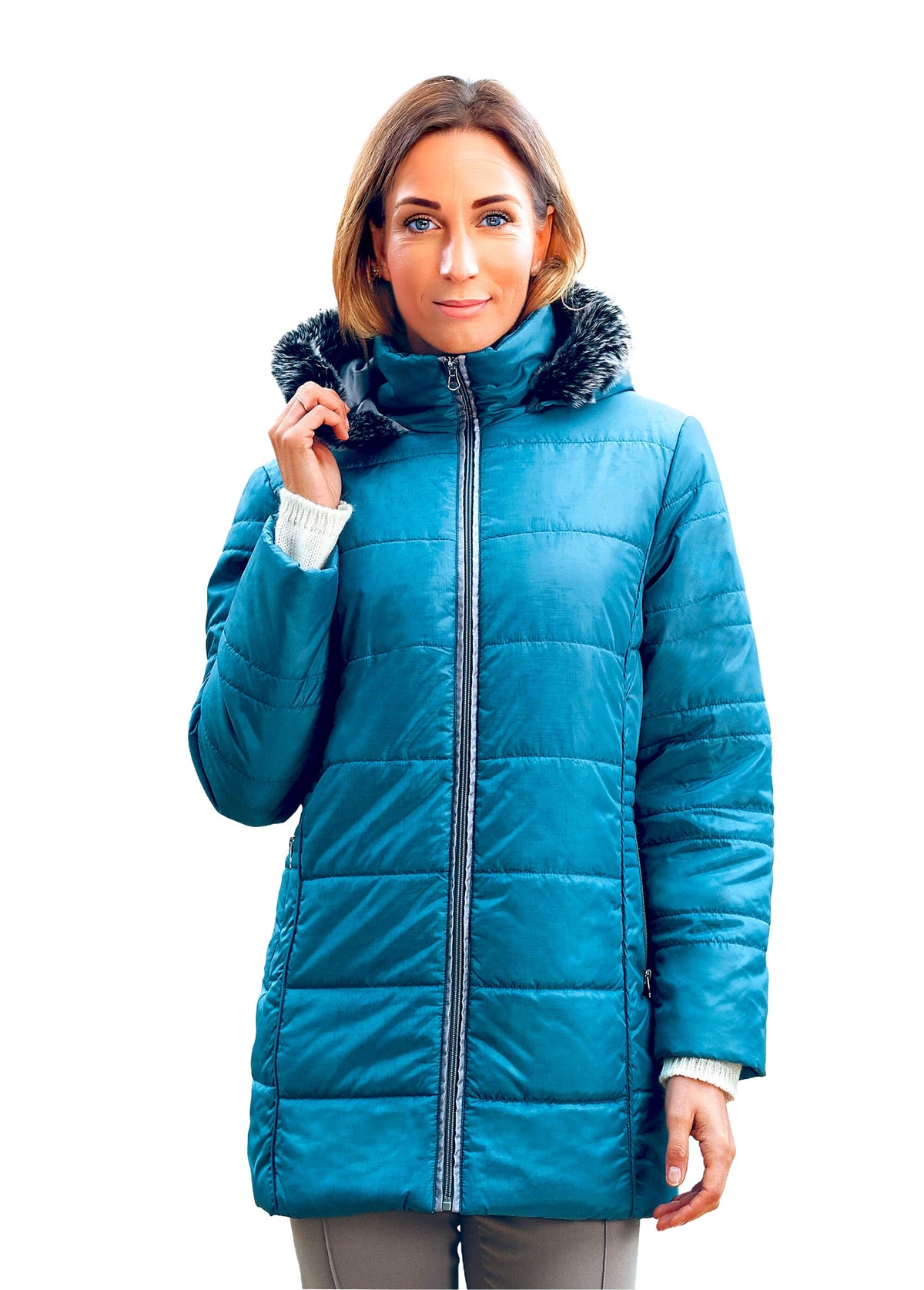 Parka matelassée avec capuche fourrure - Bleu - Orika