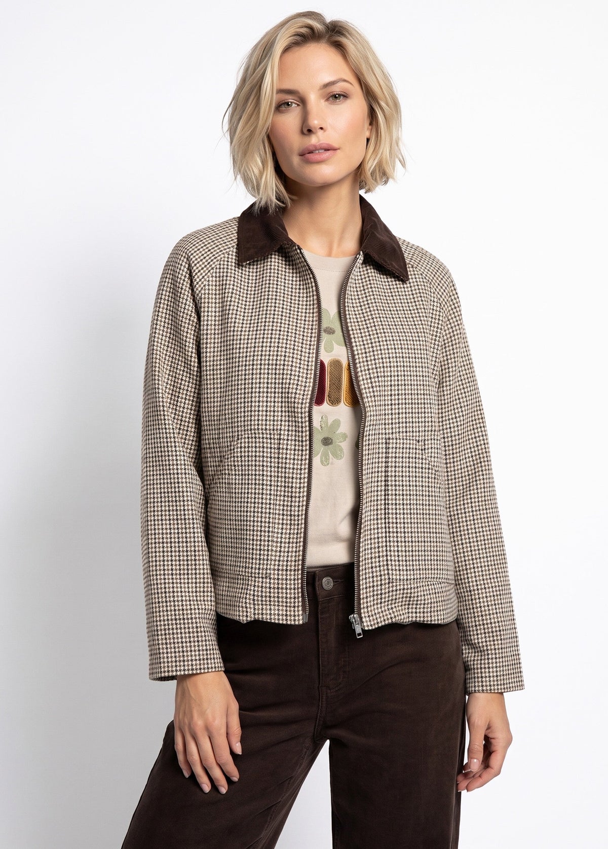 Veste zippée à carreaux et col velours Carreaux - Marron - Orika